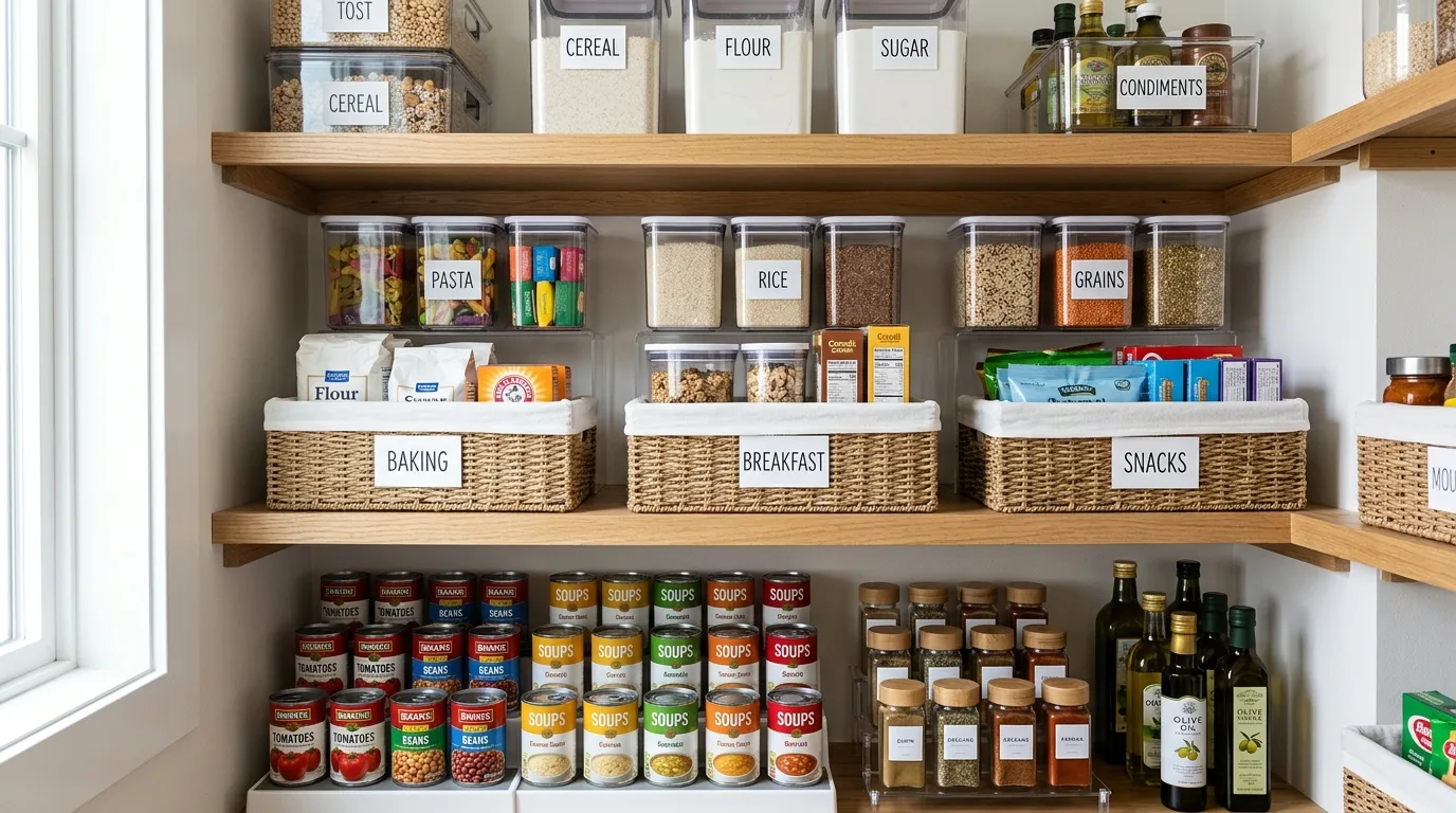 Use clear containers for dry goods inspiration for an organized pantry.